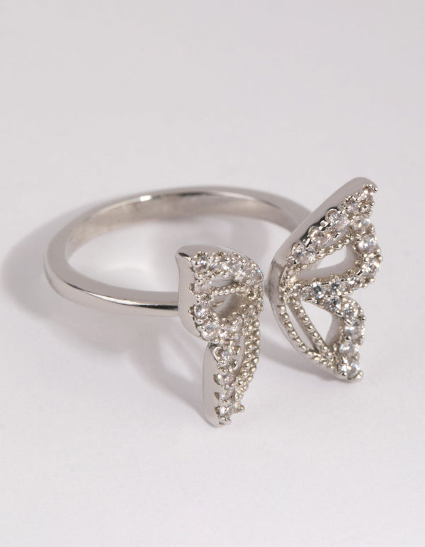 Rhodium Cubic Zirconia Butterfly Ring