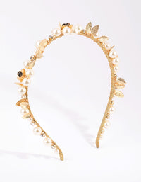 Gold Pearl & Flower Alice Band - link has visual effect only