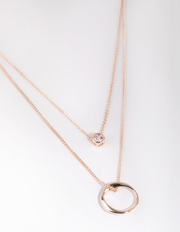 Rose Gold Diamante Layered Necklace