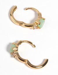 Gold Plated Huggie Hoop Earrings with Jade - link has visual effect only