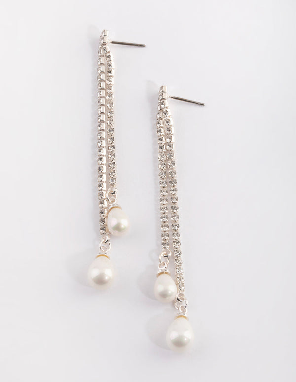 Silver Pearl & Diamante Drop Earrings
