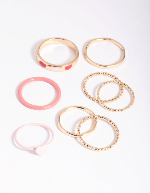 Gold Enamel Hearts Ring Pack