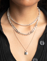 Silver Padlock Layered Necklace - link has visual effect only