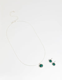 Green Cushion Halo Necklace & Earrings Set - link has visual effect only