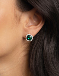 Green Cushion Halo Necklace & Earrings Set - link has visual effect only