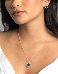 Green Cushion Halo Necklace & Earrings Set - link has visual effect only