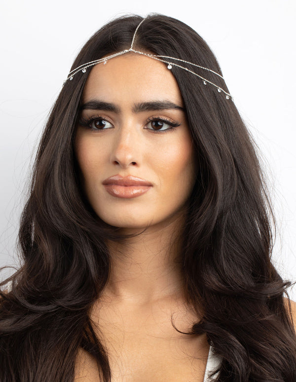 Silver Cubic Zirconia Layered Head Chain