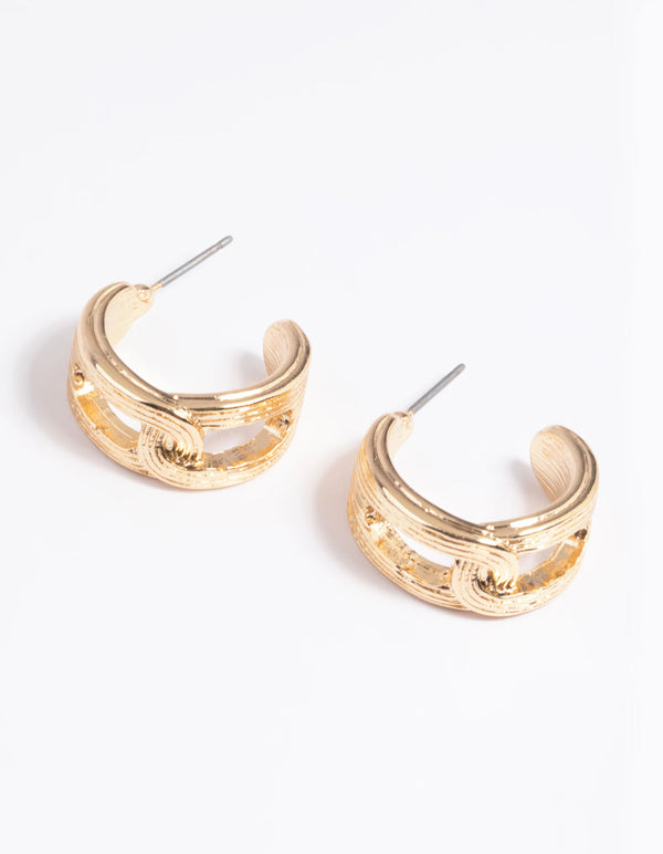 Gold Chain Huggie Hoop Earrings