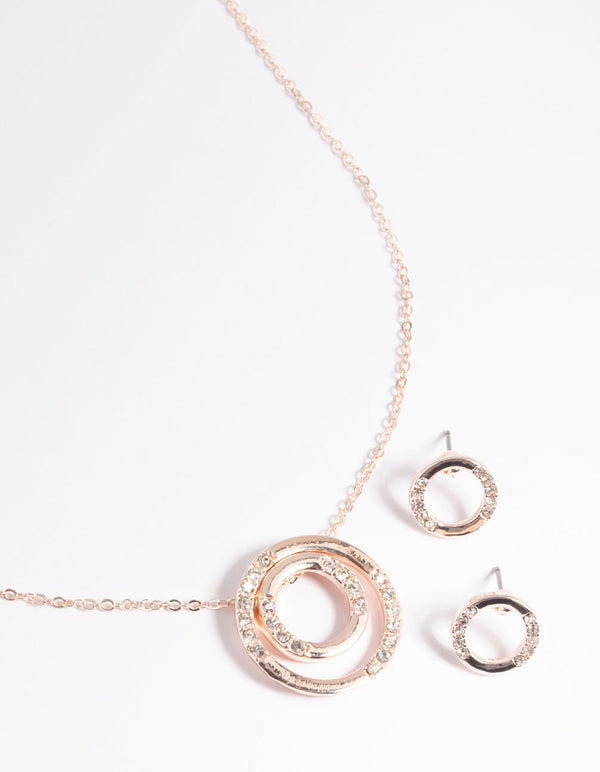 Gold Diamante Circle Necklace & Earrings Set