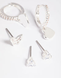 Silver Plated Brass  Butterfly & Heart Earring Stack 6-Pack - link has visual effect only