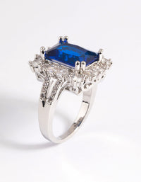 Rhodium Cubic Zirconia Blue Asscher Ring - link has visual effect only