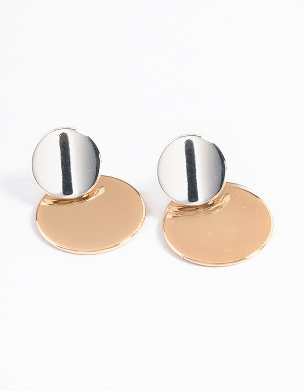 Mixed Metal Double Disc Graduated Drop Earrings