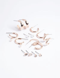 Rose Gold Pearl Stud & Hoop Earrings 8-Pack - link has visual effect only