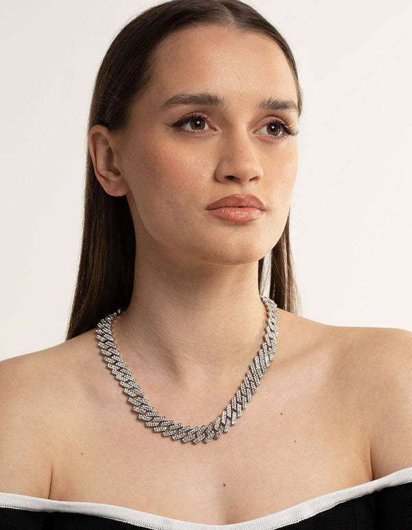 Silver Diamante Tennis Chain Necklace – chloe james
