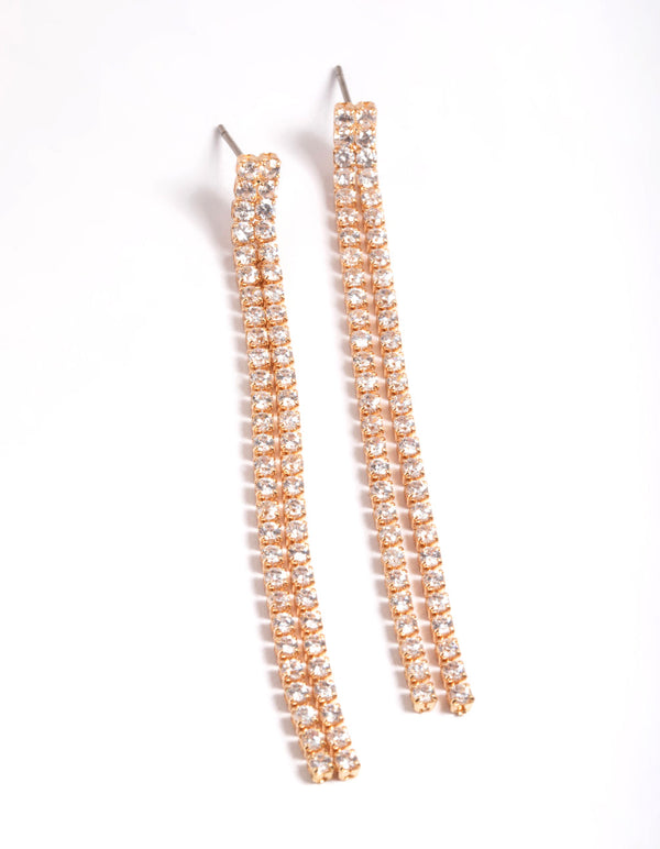 Cubic Zirconia Double Row Cupchain Drop Earrings