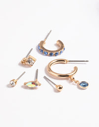 Gold Blue Diamante Earrings 6-Pack - link has visual effect only