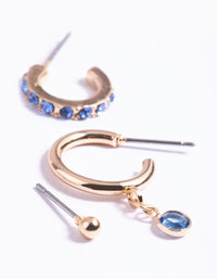 Gold Blue Diamante Earrings 6-Pack - link has visual effect only