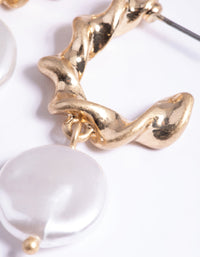 Worn Gold Twist Hoop Pearl Drop Earrings - link has visual effect only