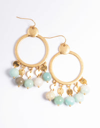 Worn Gold Disc Semi-Precious Ball Large Earrings - link has visual effect only