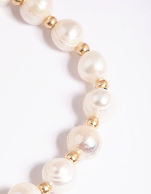 Gold Plated Stainless Steel Double Layer Pearl Ball Bracelet - Lovisa