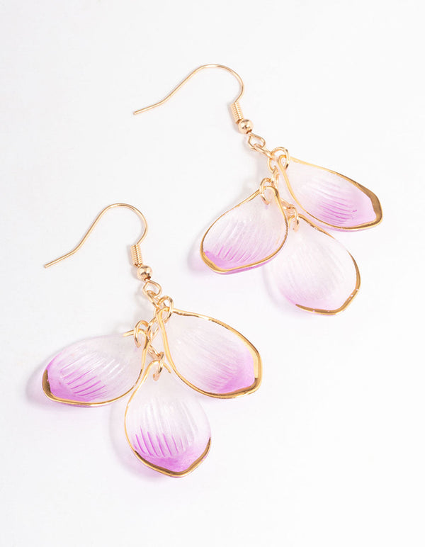 Purple Frosted Petal Cluster Drop Earrings