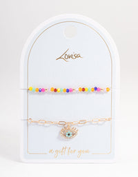 Gold Bead & Evil Eye Bracelet Pack - link has visual effect only