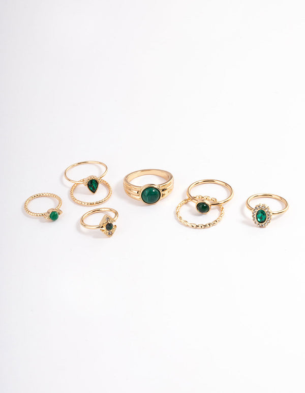 Gold Stone Mixed Diamante Ring 8-Pack