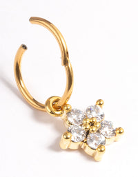 Gold Plated Titanium Cubic Zirconia Five Petal Flower Clicker Ring - link has visual effect only