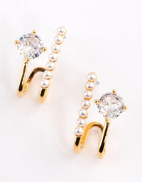 Gold Plated Diamante Small Pearl Cuff Earrings - link has visual effect only