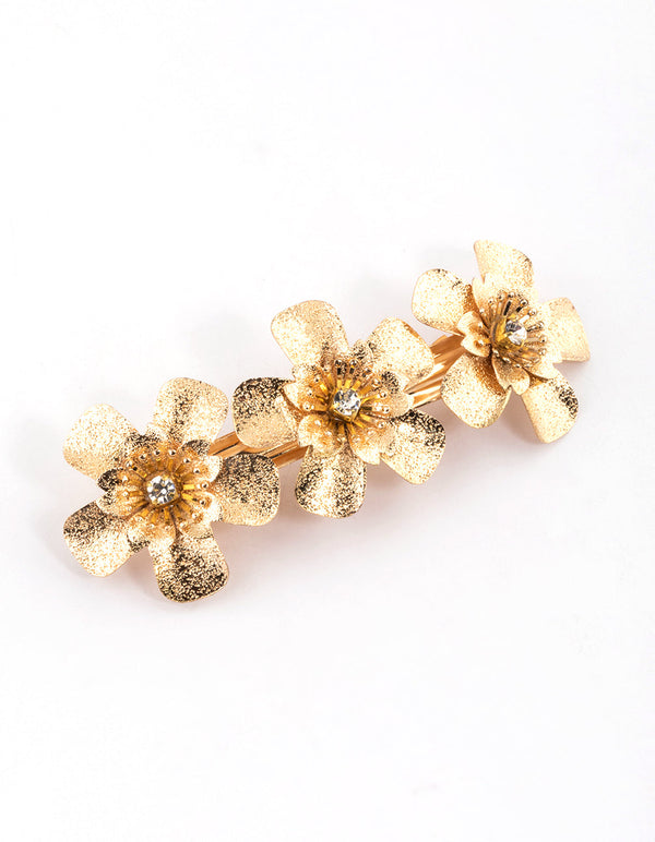 Gold Diamante Flower Hair Clips