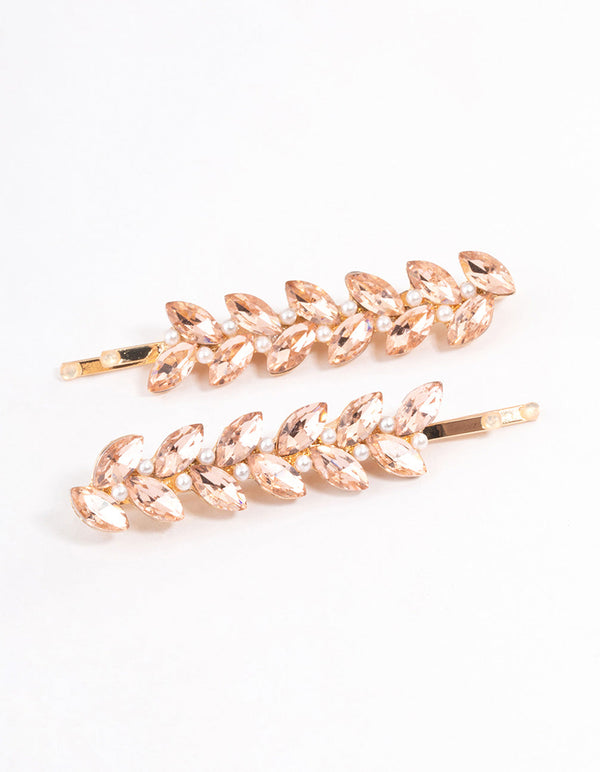 Gold Diamante & Pearl Navette Claw Clip Pack