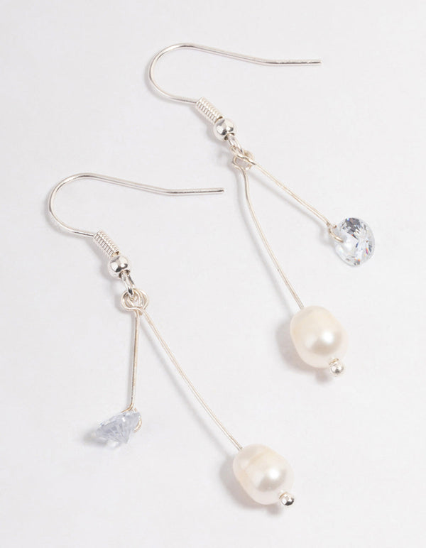 Silver Freshwater Pearl & Diamante Drop Earrings