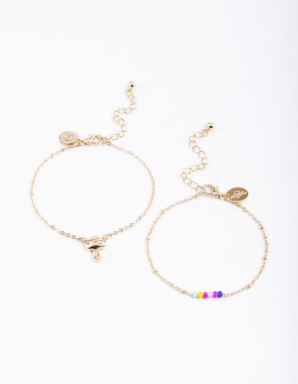 Gold Diamante Mushroom Bracelet Pack