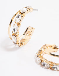 Gold Diamante Pearl Double Hoop Earrings - link has visual effect only