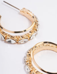 Gold Diamante Pearl Double Hoop Earrings - link has visual effect only