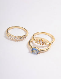 Gold Plated Blue Stone & Fan & Cubic Zirconia Ring Pack - link has visual effect only