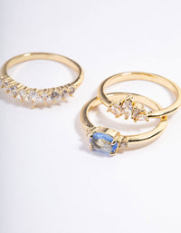 Gold Plated Blue Stone & Fan & Cubic Zirconia Ring Pack - link has visual effect only