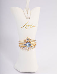 Gold Plated Blue Stone & Fan & Cubic Zirconia Ring Pack - link has visual effect only