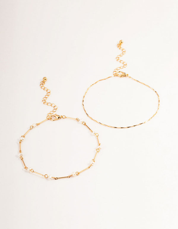 Gold Freshwater Pearl Anklet Pack