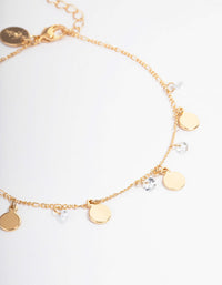 Gold Cubic Zirconia Diamante & Coin Drop Anklet - link has visual effect only