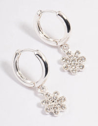 Silver Flower Diamante Drop Huggie Earrings - link has visual effect only