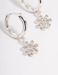 Silver Flower Diamante Drop Huggie Earrings - link has visual effect only