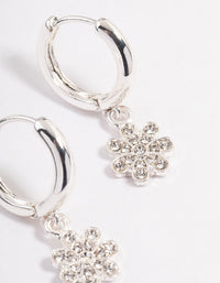 Silver Flower Diamante Drop Huggie Earrings - link has visual effect only