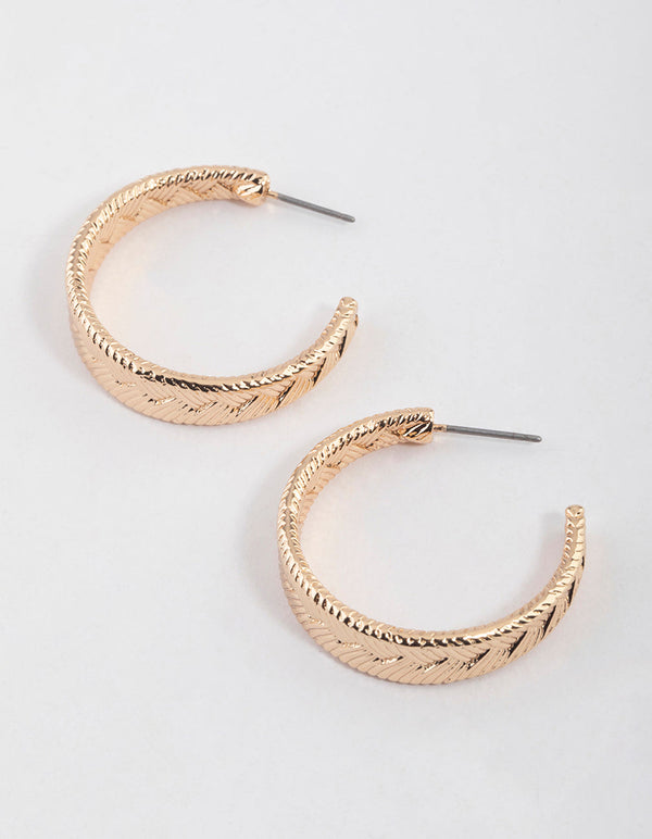 Gold Zig Zag Texture Hoop Earrings