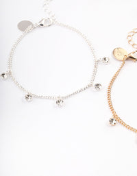 Mixed Metal Diamante Droplet Bracelet Pack - link has visual effect only