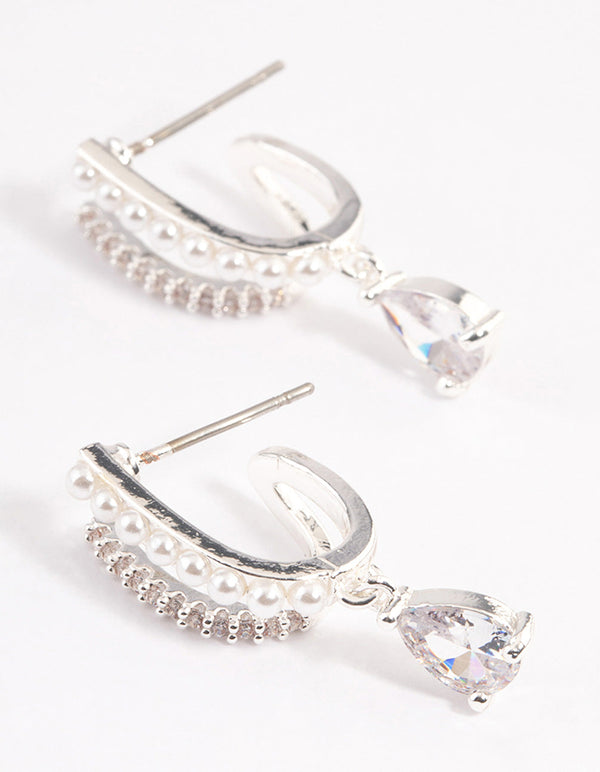 Silver Plated Cubic Zirconia Pearl Drop Earrings