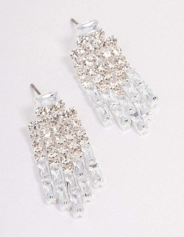 Silver Plated Cubic Zirconia Mesh Statement Drop Earrings