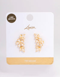 Gold Plated Cubic Zirconia Flower Clawler Stud Earrings - link has visual effect only