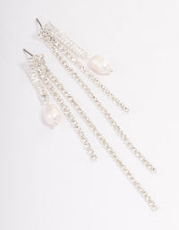 Silver Plated Cubic Zirconia Cupchain Pearl Drop Earrings - link has visual effect only