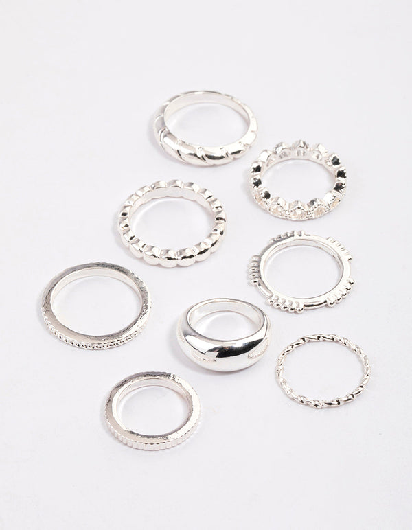 Silver Mixed Twisted & Heart Ring Pack